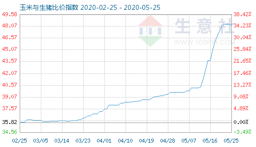 5月25日玉米與生豬比價指數圖