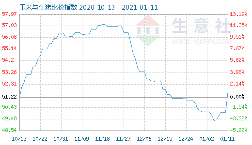 1月11日玉米與生豬比價指數圖