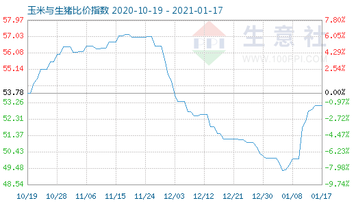 1月17日玉米與生豬比價指數圖