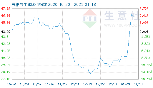 1月18日豆粕與生豬比價指數圖