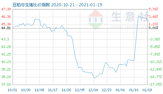 1月19日豆粕與生豬比價指數圖