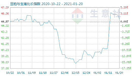 1月20日豆粕與生豬比價指數圖