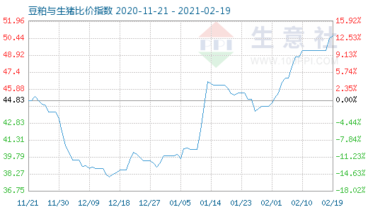 2月19日豆粕與生豬比價指數圖