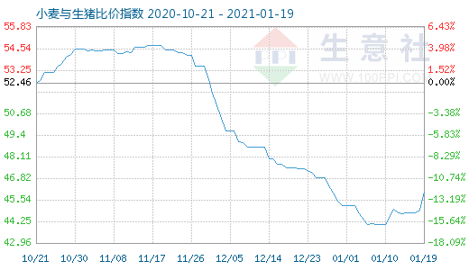 1月19日小麥與生豬比價指數圖